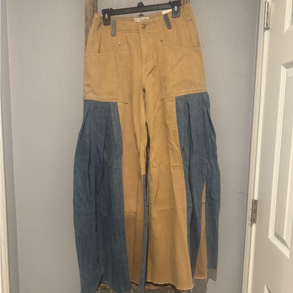 Two-Tone Denim and Tan women’s flare Pants